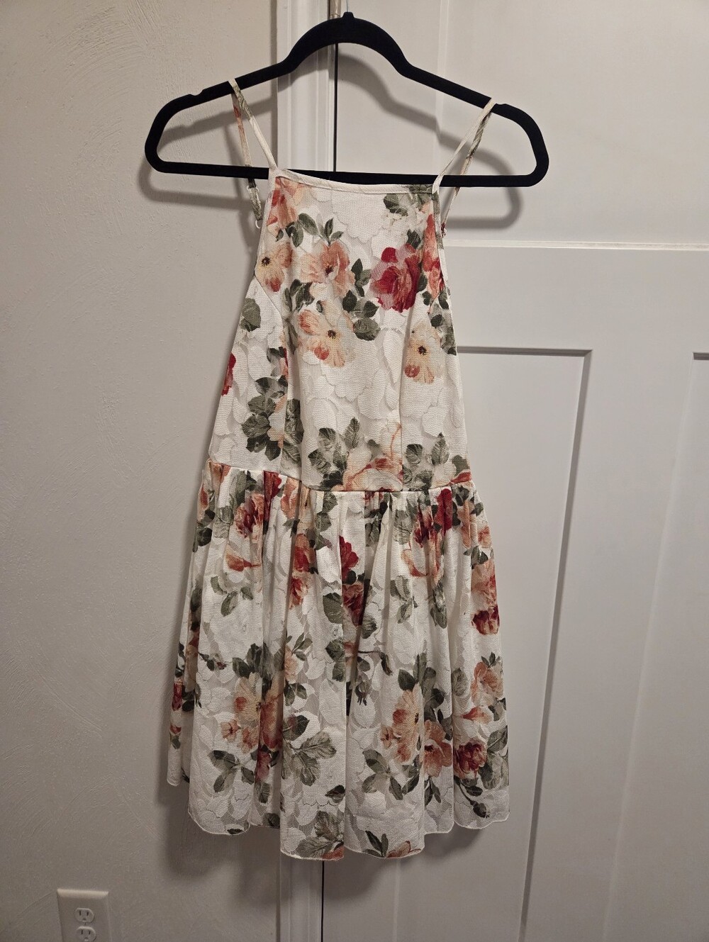Charlotte Russe Cream, Pink And Green Floral Dress Size Large